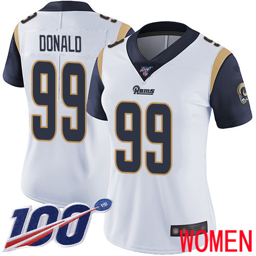 Los Angeles Rams Limited White Women Aaron Donald Road Jersey NFL Football #99 100th Season Vapor Untouchable->women nfl jersey->Women Jersey